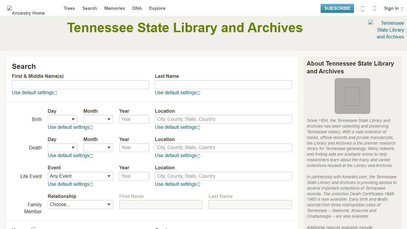 Ancestry Collections Partner Web