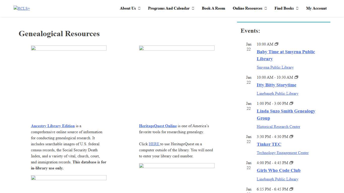 Genealogical Resources – RCLS+