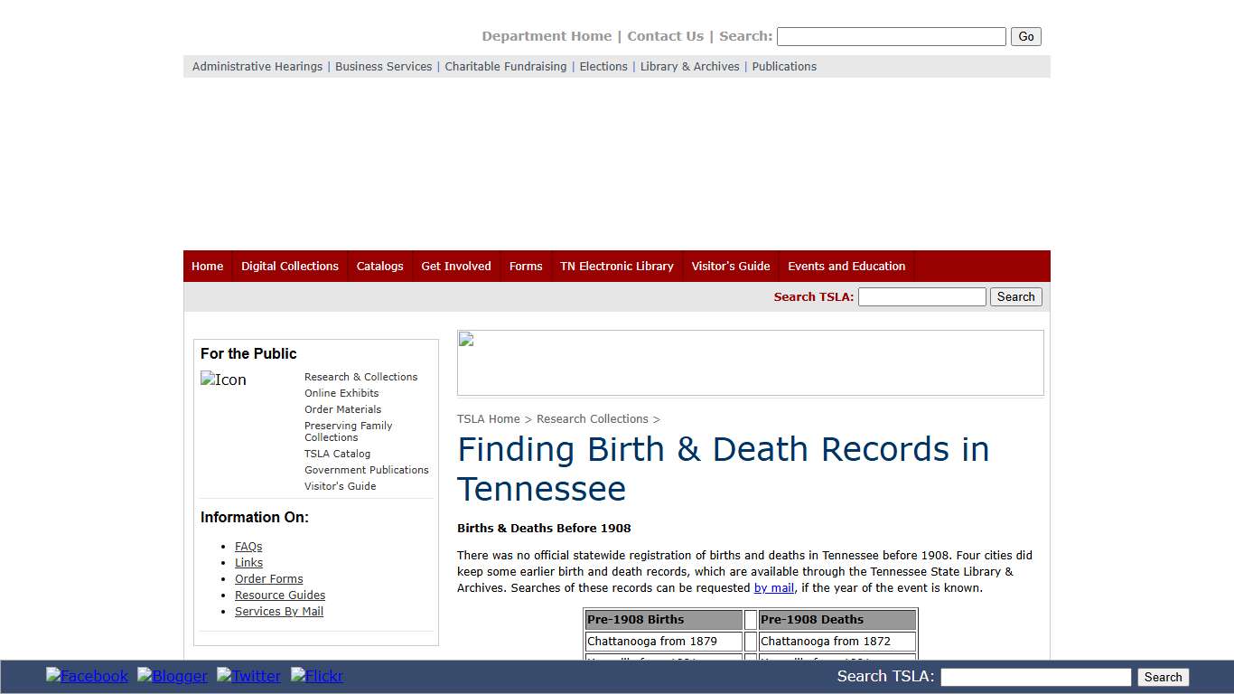 Tennessee Department of State: Tennessee State Library and Archives