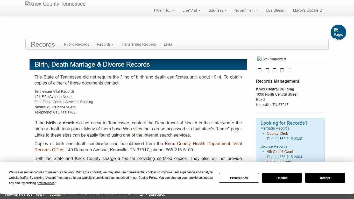 Birth, Death Marriage & Divorce Records - Records Management - Knox County Tennessee Government